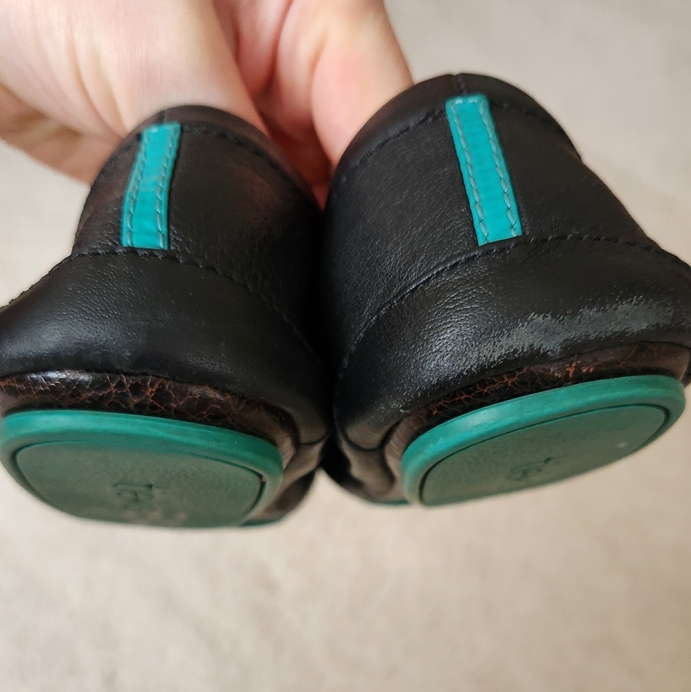 Tieks Black Leather Flats with Teal Soles - Picture 7 of 7